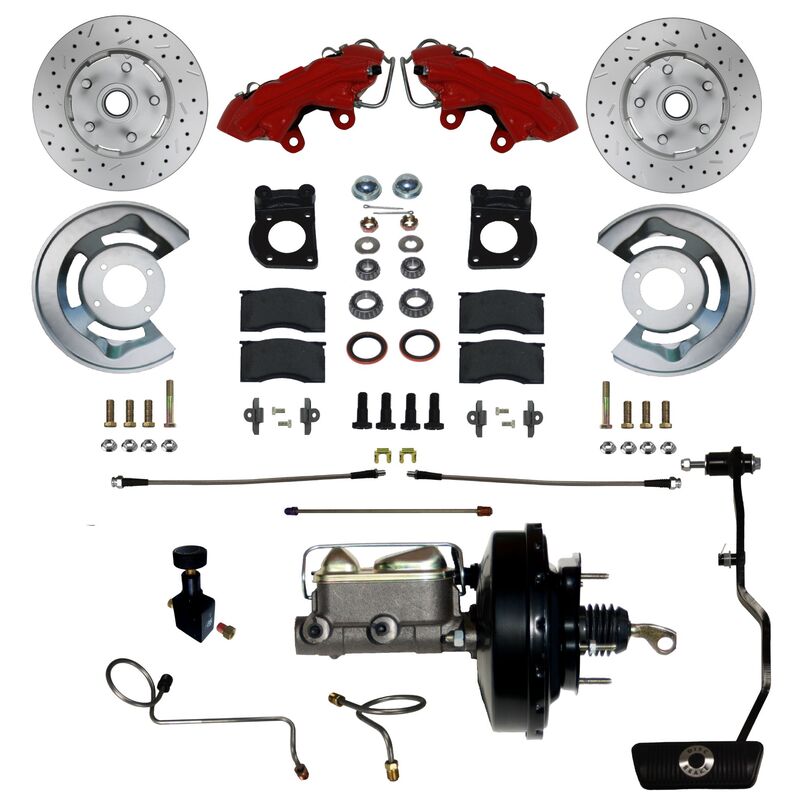 LEED Brakes Power Front Kit with Drilled Rotors and Red Powder Coated Calipers